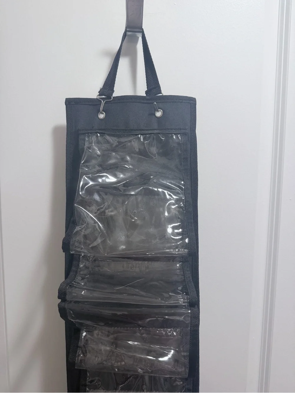 Black Hanging Organizer with Clear Pockets